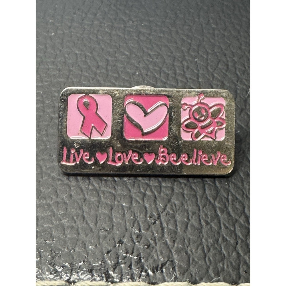 Live Love Beelieve Pink Silver Breast Cancer Support Pin Ribbon Heart Bee